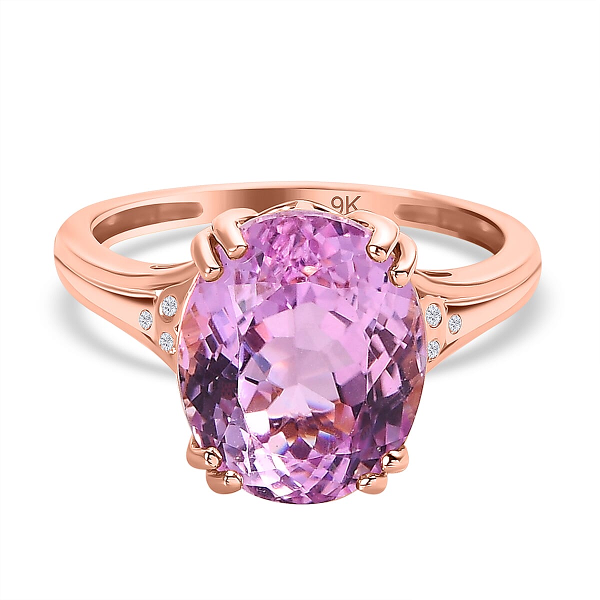9K Rose Gold Kunzite and Moissanite Ring 6.47 Ct.