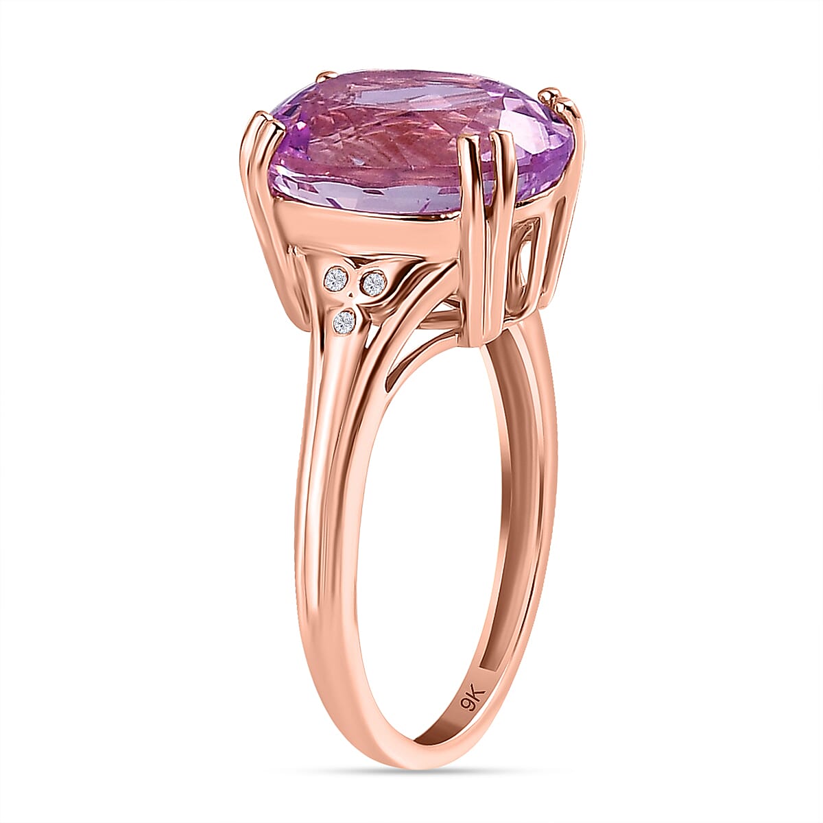 9K Rose Gold Kunzite and Moissanite Ring 6.47 Ct.