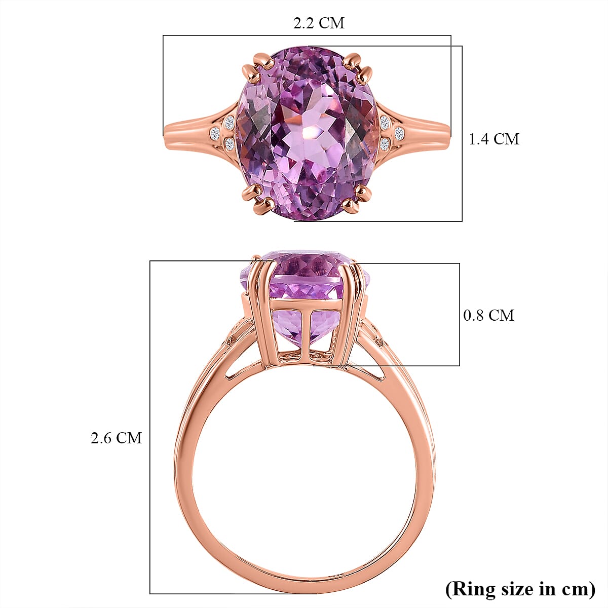 9K Rose Gold Kunzite and Moissanite Ring 6.47 Ct.