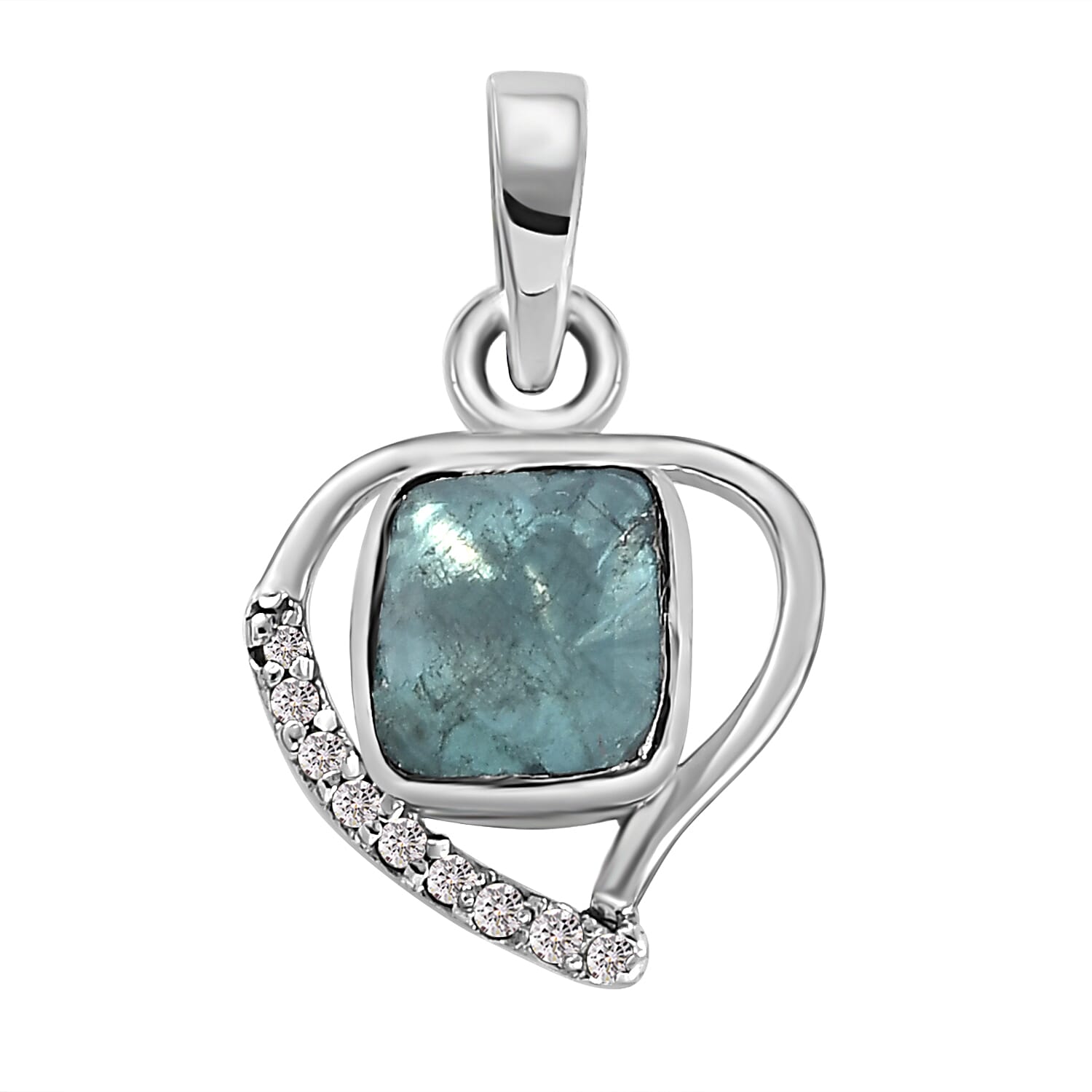Artisan Crafted Polki Blue Diamond and White Diamond Pendant in Platinum Overlay Sterling Silver 0.31 Ct.