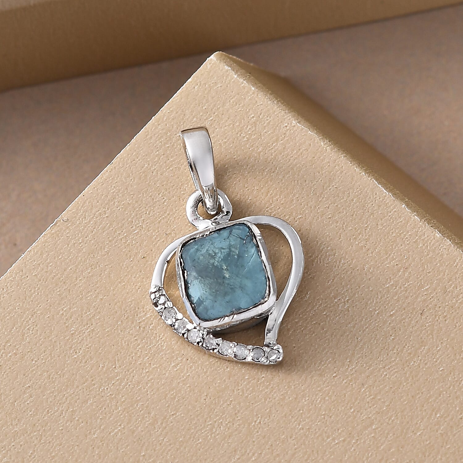 Artisan Crafted Polki Blue Diamond and White Diamond Pendant in Platinum Overlay Sterling Silver 0.31 Ct.