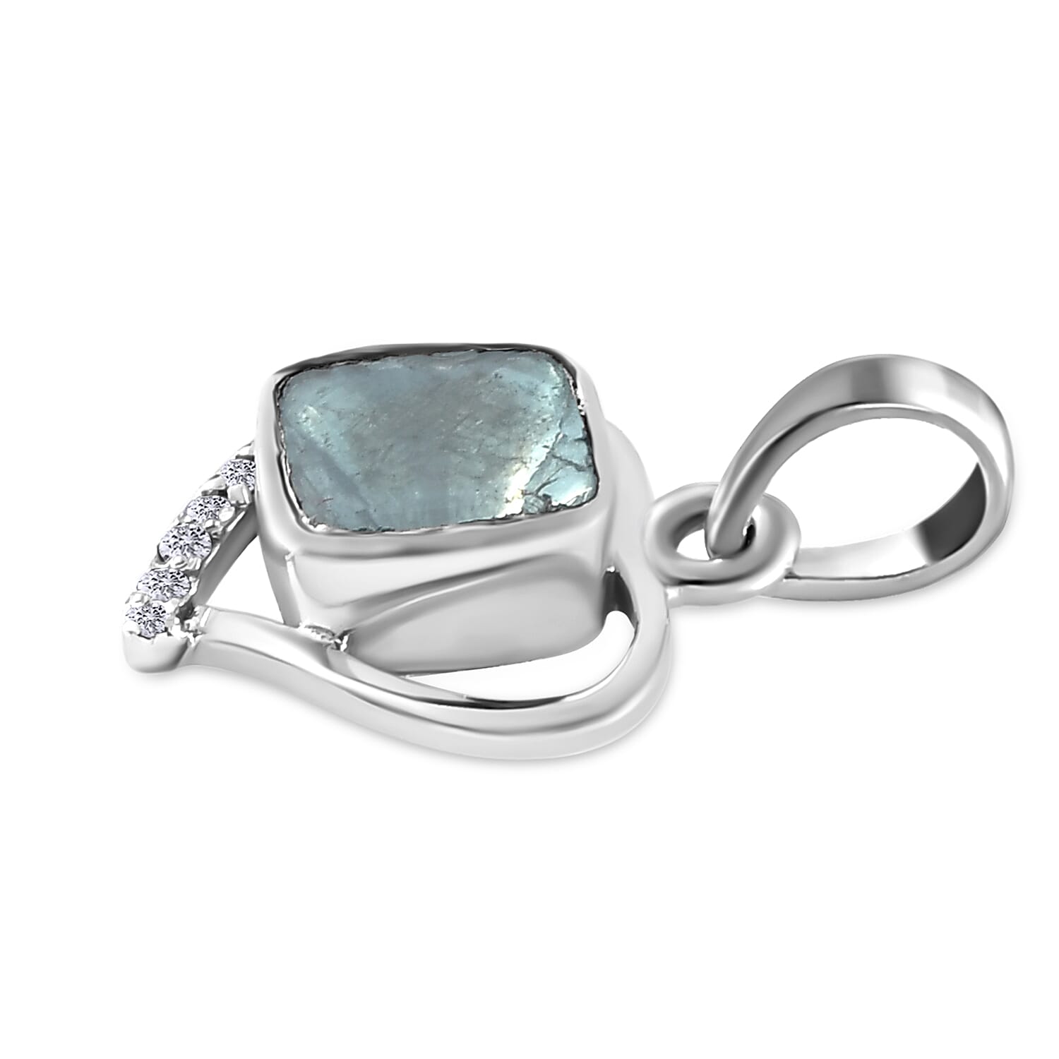 Artisan Crafted Polki Blue Diamond and White Diamond Pendant in Platinum Overlay Sterling Silver 0.31 Ct.
