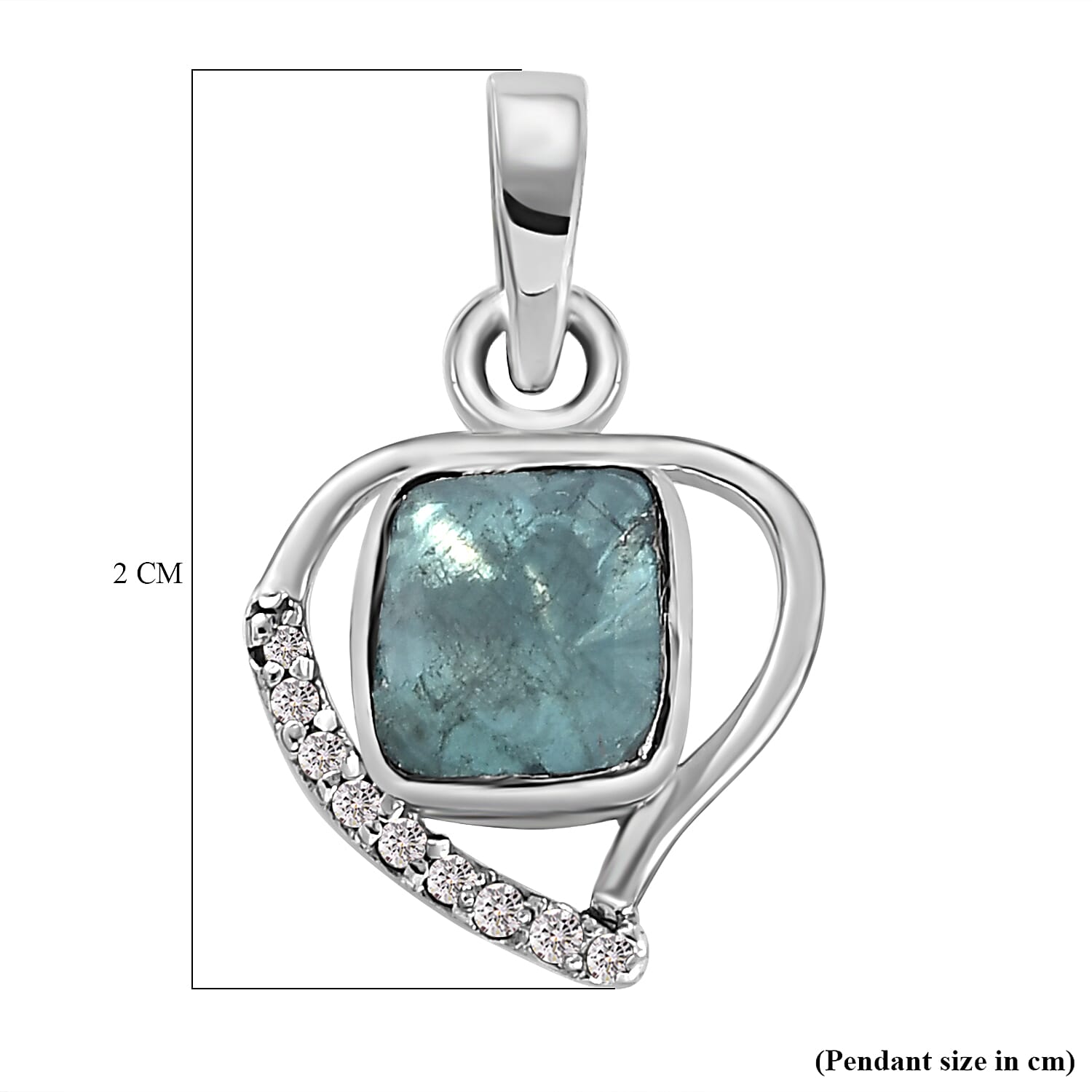 Artisan Crafted Polki Blue Diamond and White Diamond Pendant in Platinum Overlay Sterling Silver 0.31 Ct.