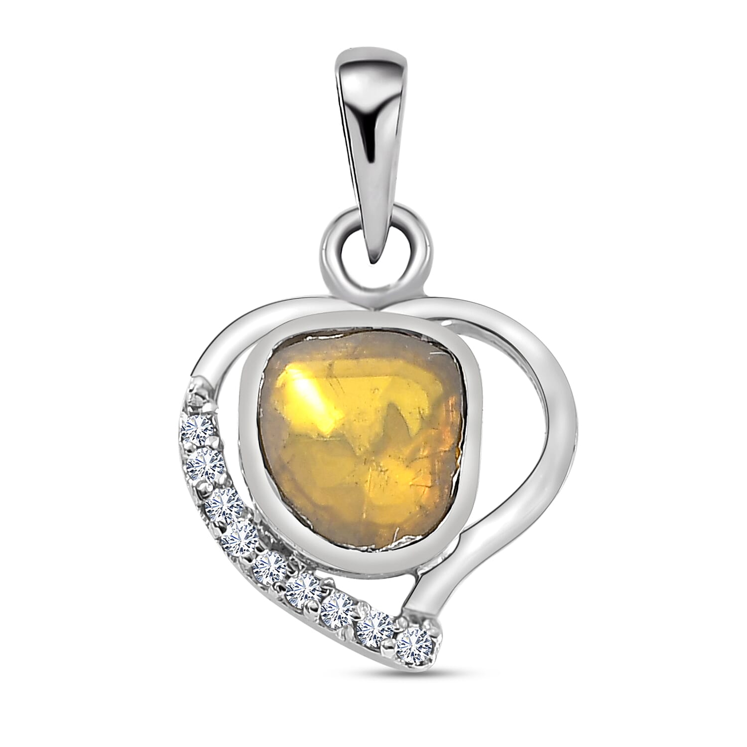Artisan Crafted Polki Yellow Diamond and White Diamond Pendant in Platinum Overlay Sterling Silver 0.31 Ct.