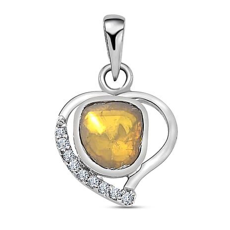 Artisan Crafted Polki Yellow Diamond and White Diamond Pendant in Platinum Overlay Sterling Silver 0.31 Ct.