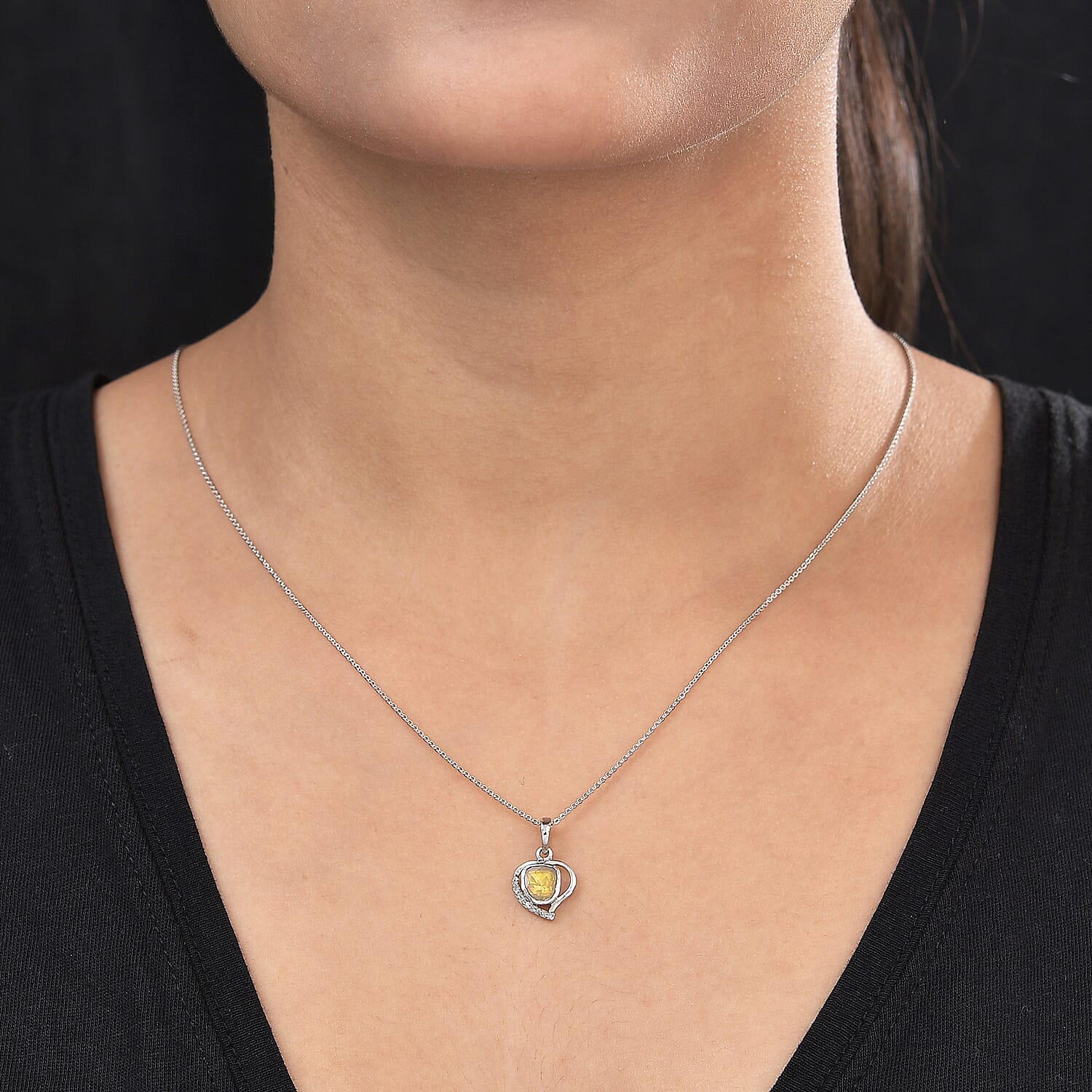 Artisan Crafted Polki Yellow Diamond and White Diamond Pendant in Platinum Overlay Sterling Silver 0.31 Ct.