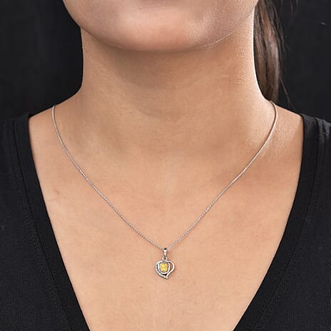 Artisan Crafted Polki Yellow Diamond and White Diamond Pendant in Platinum Overlay Sterling Silver 0.31 Ct.