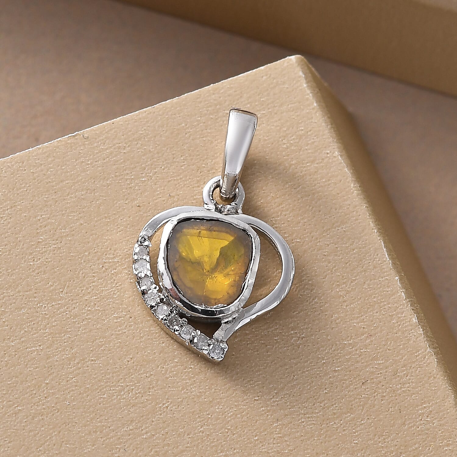 Artisan Crafted Polki Yellow Diamond and White Diamond Pendant in Platinum Overlay Sterling Silver 0.31 Ct.