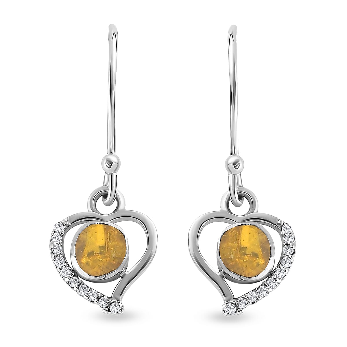 Artisan Crafted Polki Yellow Diamond and White Diamond Earrings (with Hook) in Platinum Overlay Sterling Silver 0.38 Ct.