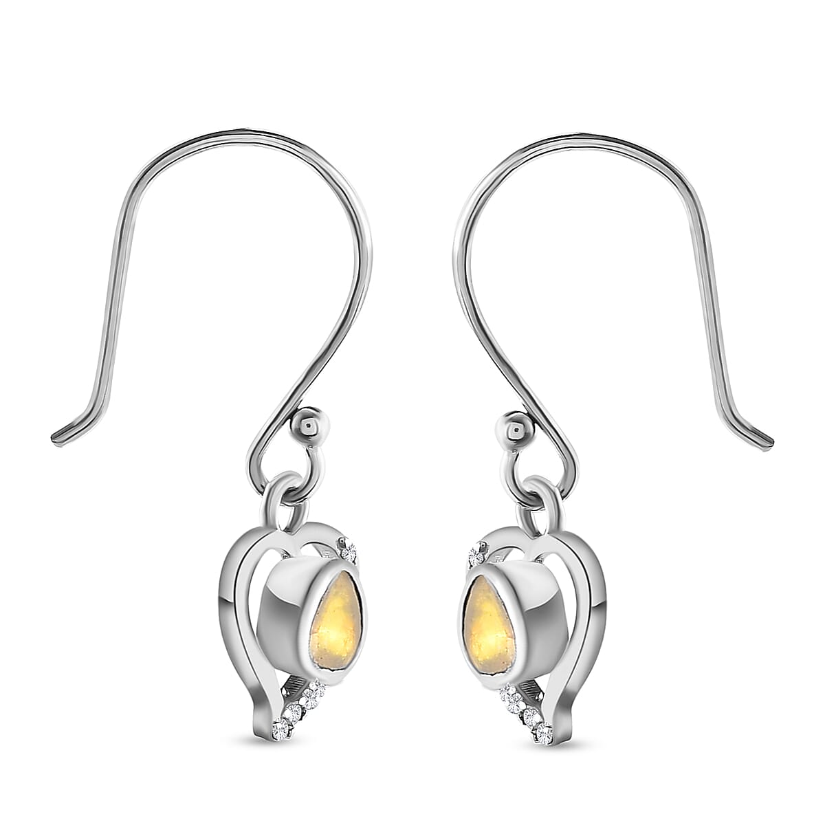 Artisan Crafted Polki Yellow Diamond and White Diamond Earrings (with Hook) in Platinum Overlay Sterling Silver 0.38 Ct.