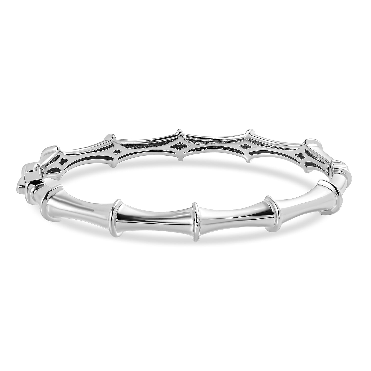 Sundays Child Platinum Overlay Sterling Silver Bamboo Inspired Bangle (Size 7.5), Silver Wt. 18.50 Gms