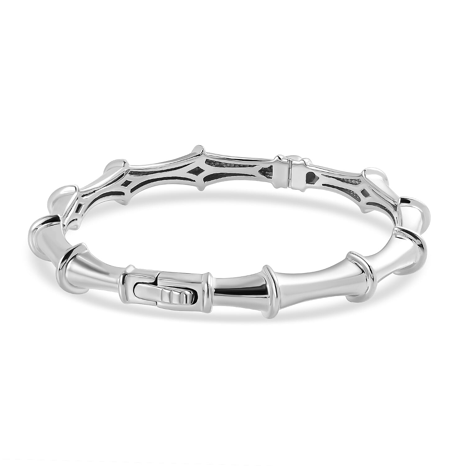 Sundays Child Platinum Overlay Sterling Silver Bamboo Inspired Bangle (Size 7.5), Silver Wt. 18.50 Gms