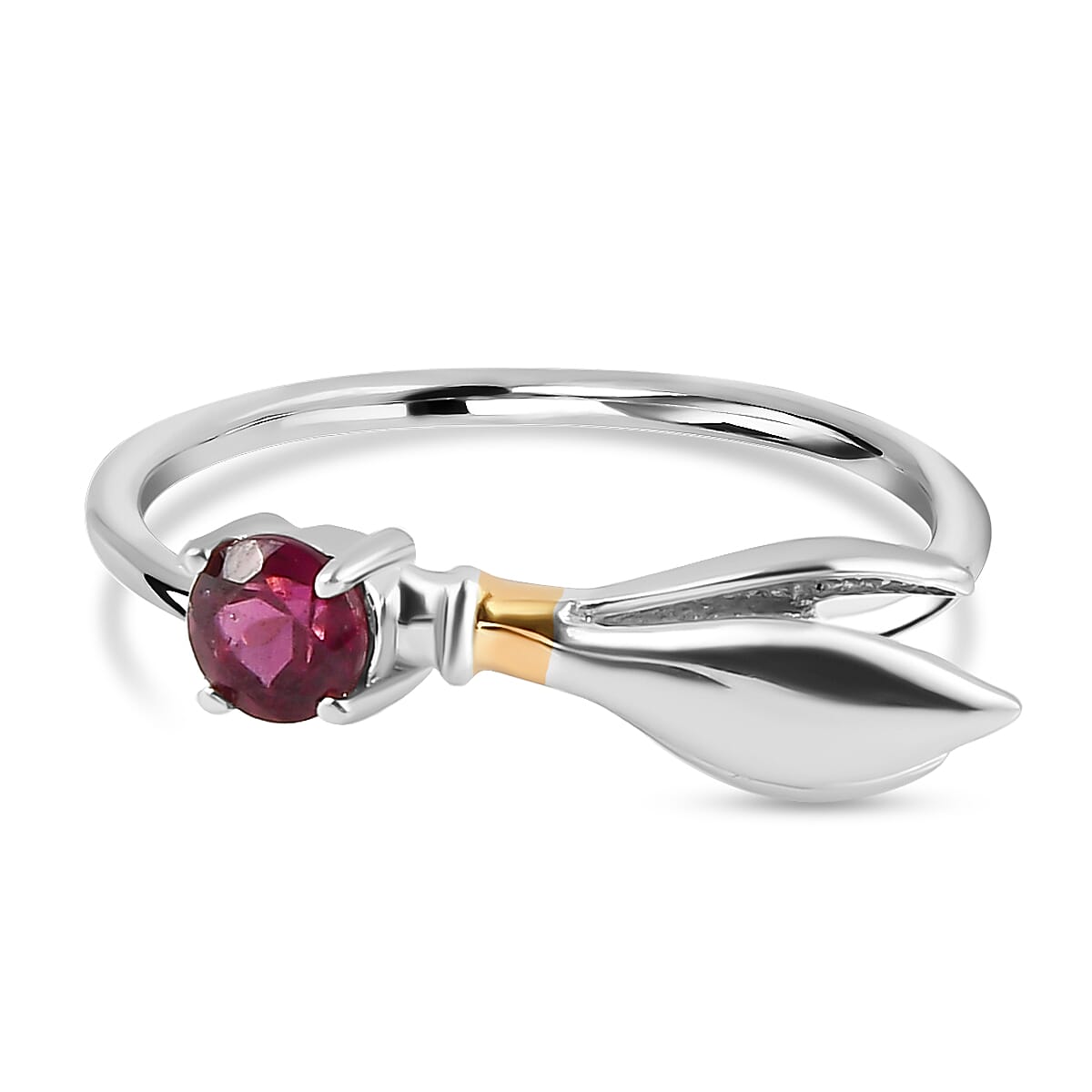Rhodolite Garnet Ring in Platinum and Yellow Gold Overlay Sterling Silver