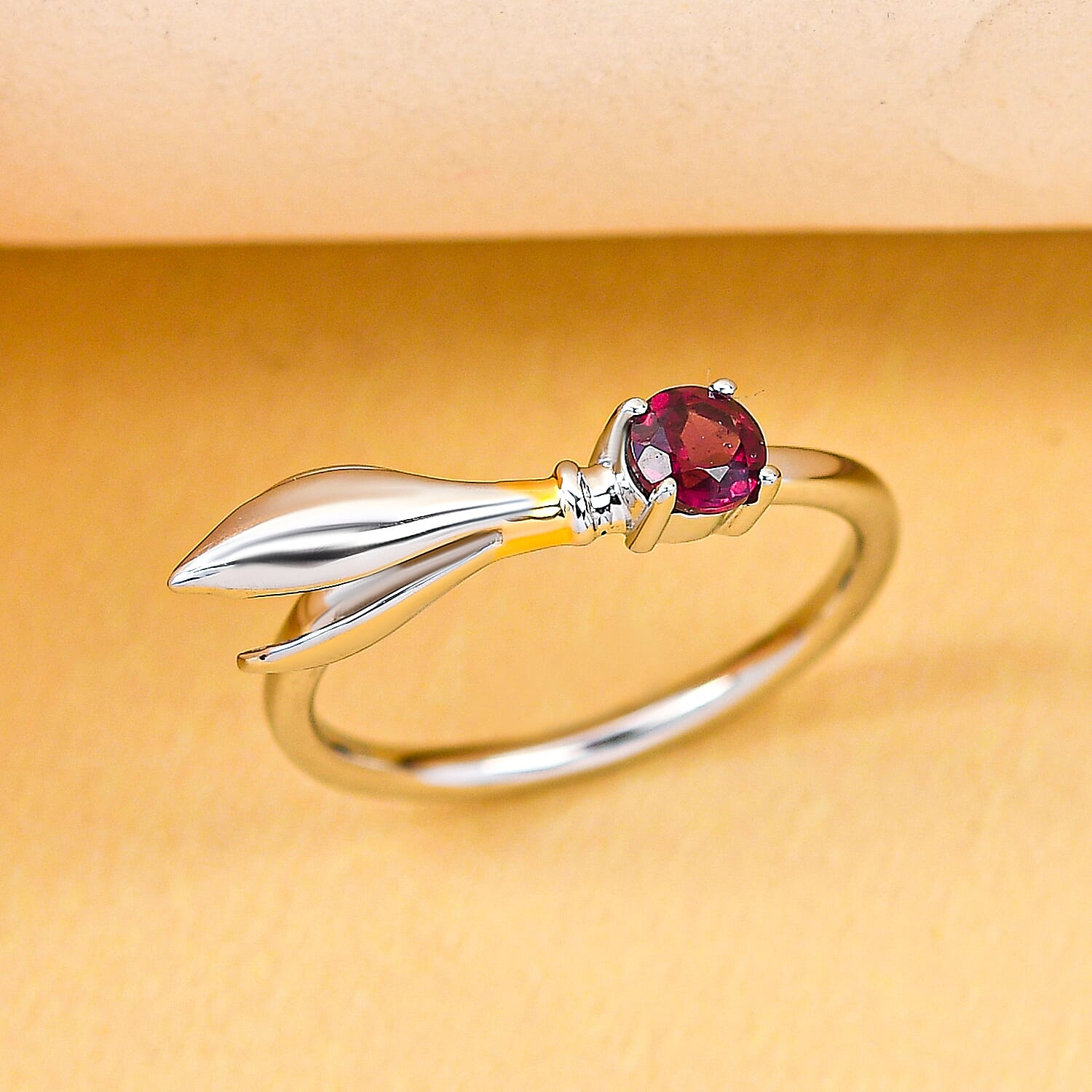 Rhodolite Garnet Ring in Platinum and Yellow Gold Overlay Sterling Silver