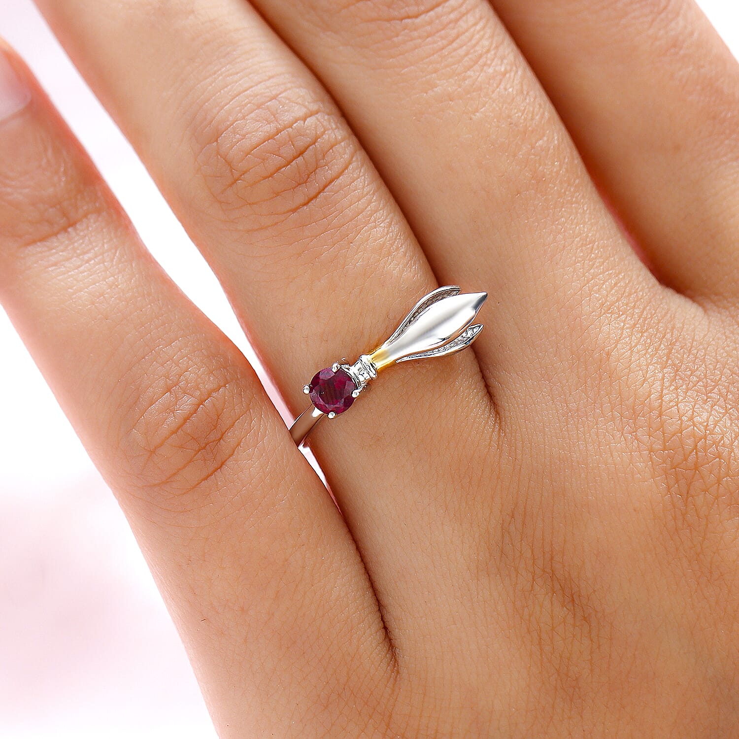 Rhodolite Garnet Ring in Platinum and Yellow Gold Overlay Sterling Silver