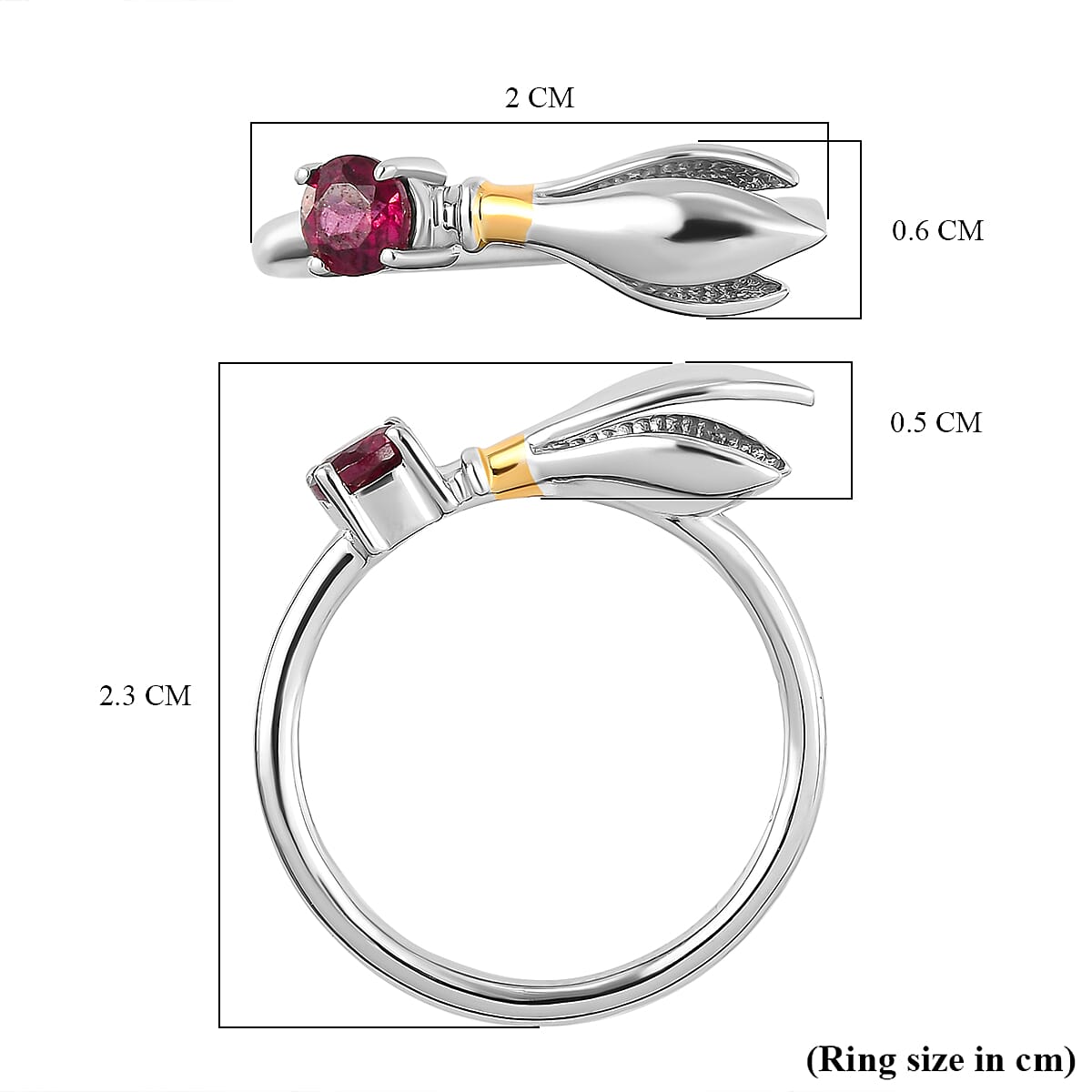Rhodolite Garnet Ring in Platinum and Yellow Gold Overlay Sterling Silver
