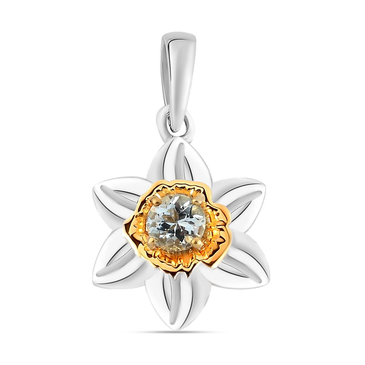 Aquamarine Floral Pendant in Platinum and Gold Overlay Sterling Silver