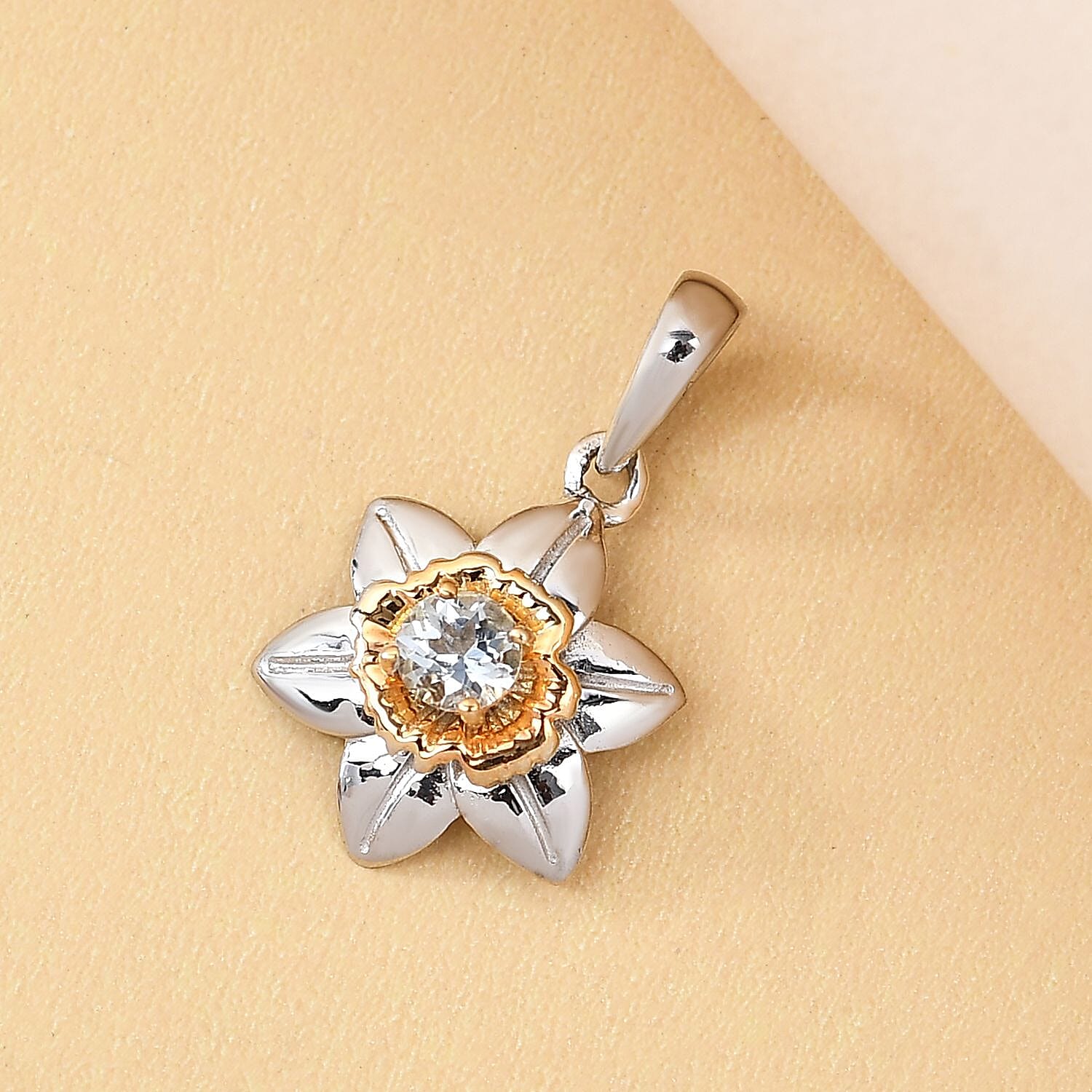 Aquamarine Floral Pendant in Platinum and Gold Overlay Sterling Silver