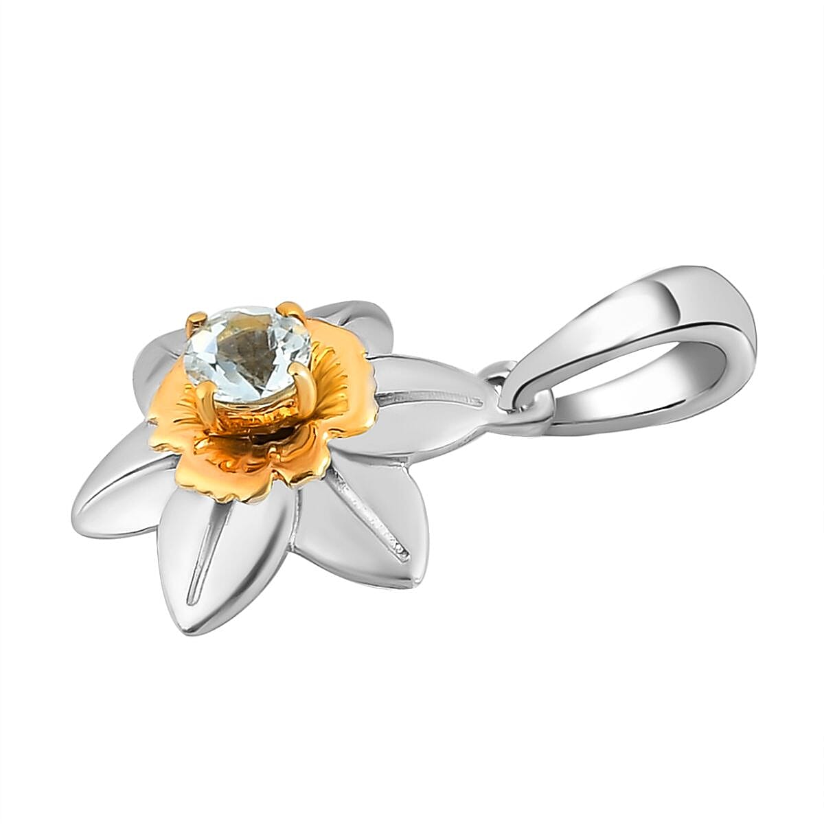 Aquamarine Floral Pendant in Platinum and Gold Overlay Sterling Silver