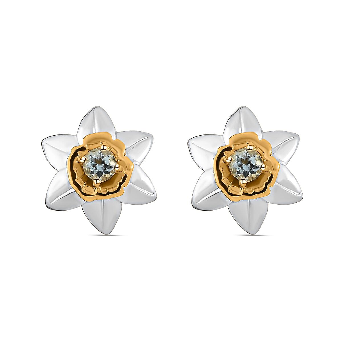 Aquamarine Floral Earrings (with Push Back) in Platinum and Gold Overlay Sterling Silver
