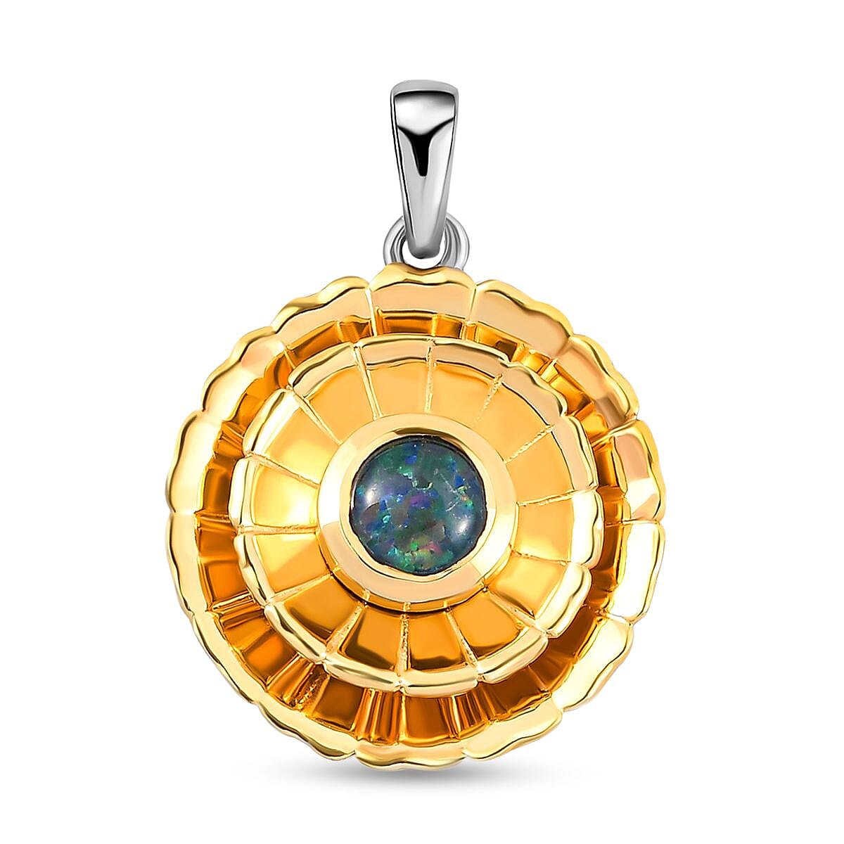 Australian Boulder Opal Triplet Pendant in Platinum and Gold Overlay Sterling Silver