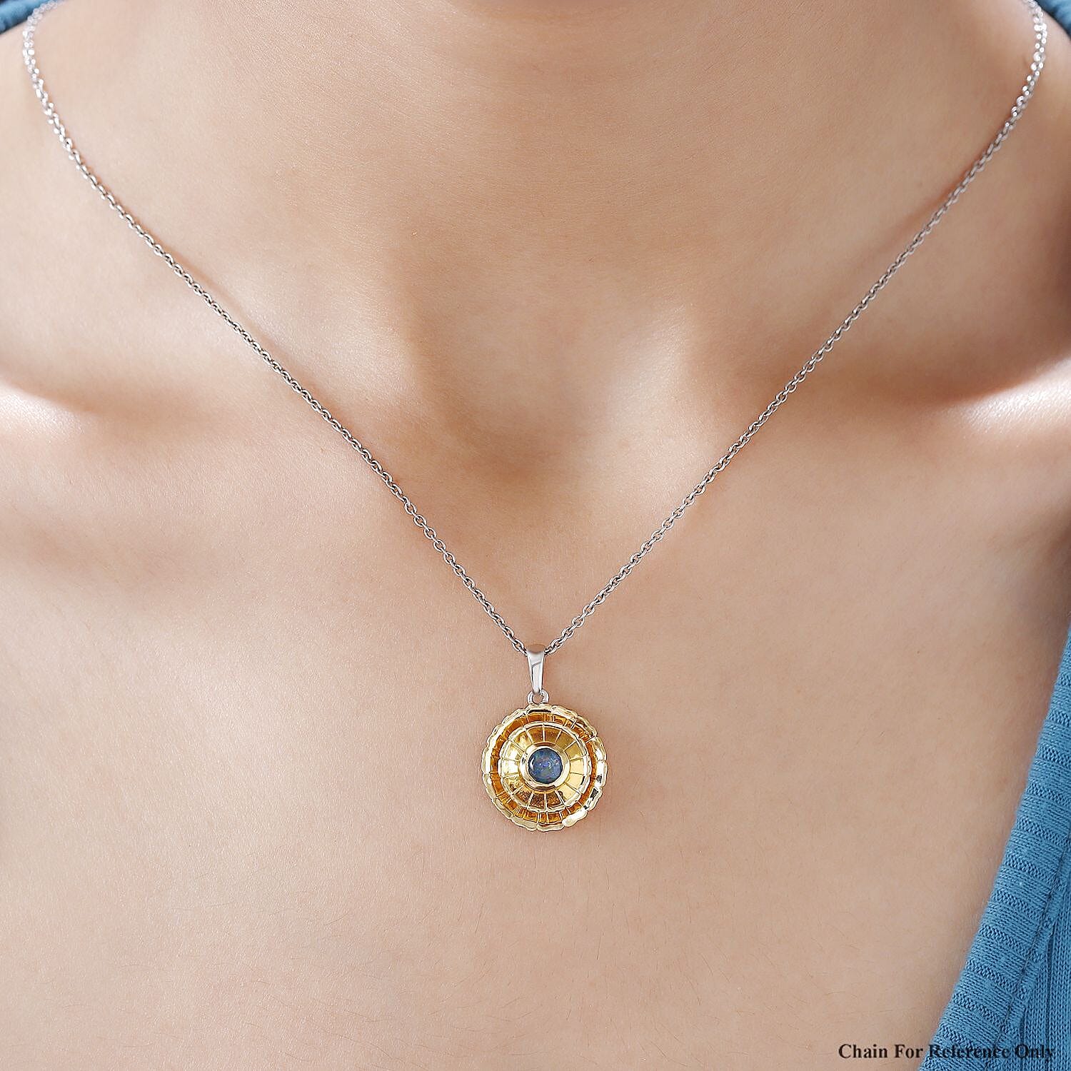 Australian Boulder Opal Triplet Pendant in Platinum and Gold Overlay Sterling Silver