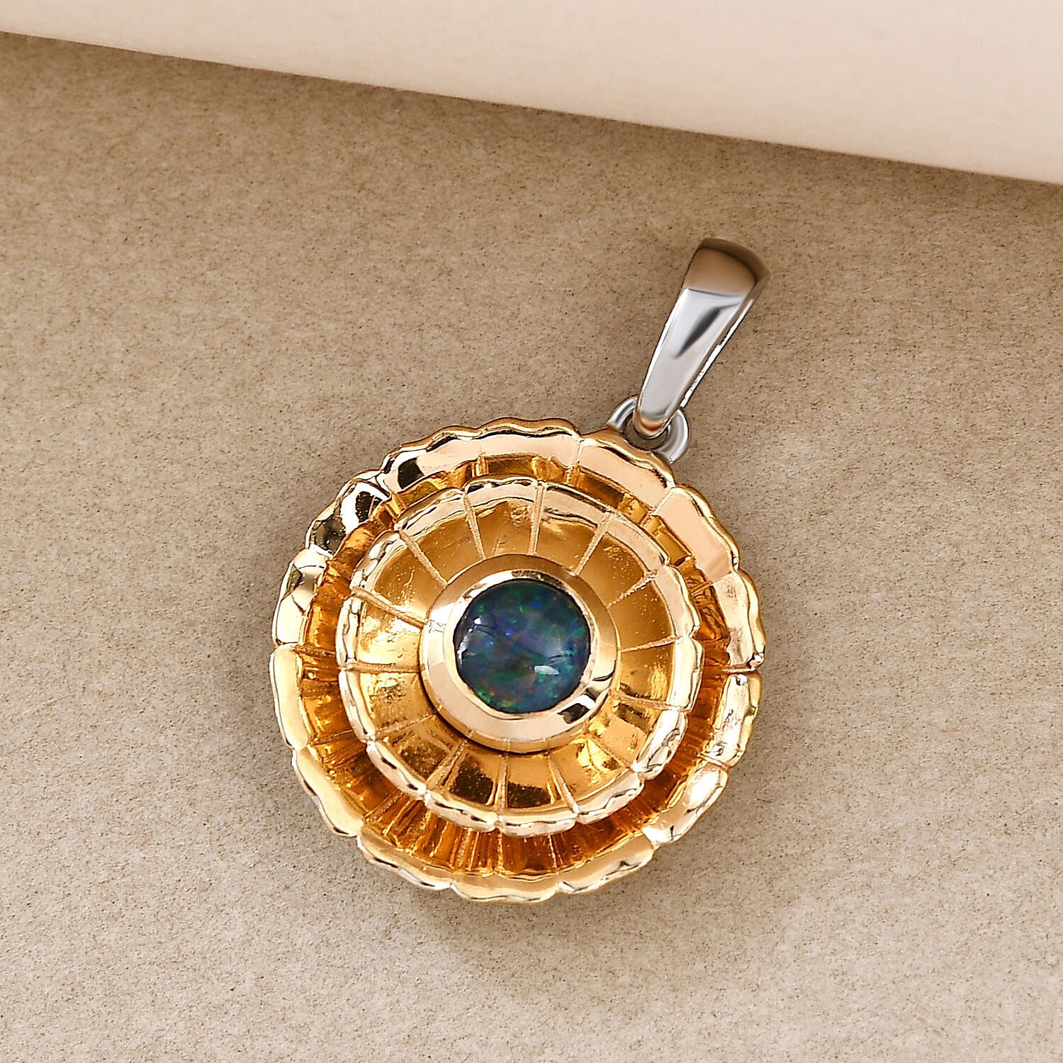 Australian Boulder Opal Triplet Pendant in Platinum and Gold Overlay Sterling Silver