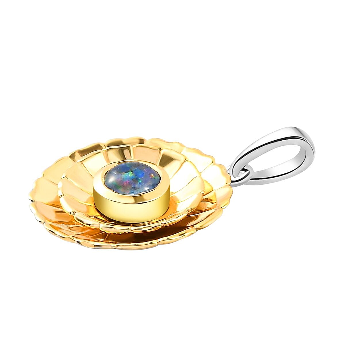 Australian Boulder Opal Triplet Pendant in Platinum and Gold Overlay Sterling Silver