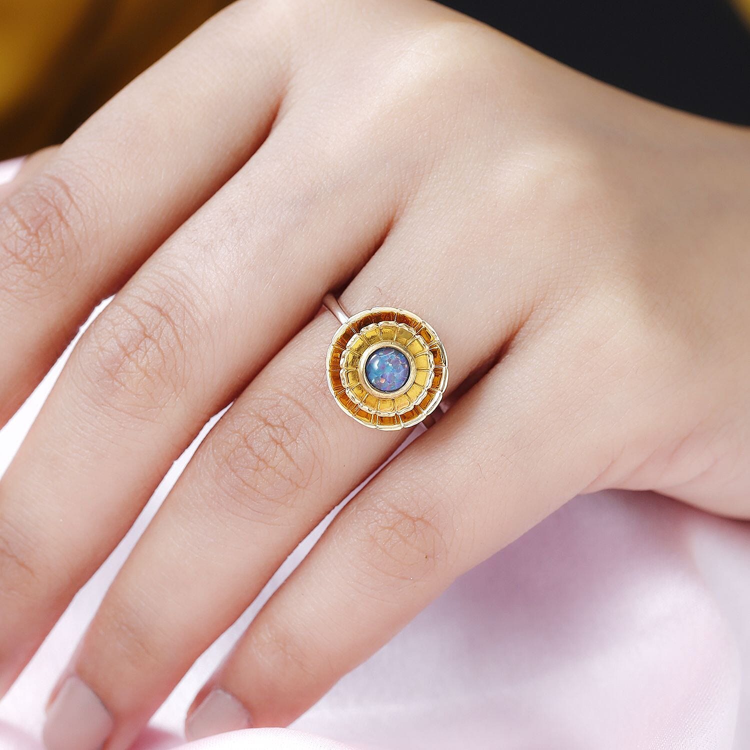 Australian Boulder Opal Triplet Ring in Platinum and Gold Overlay Sterling Silver