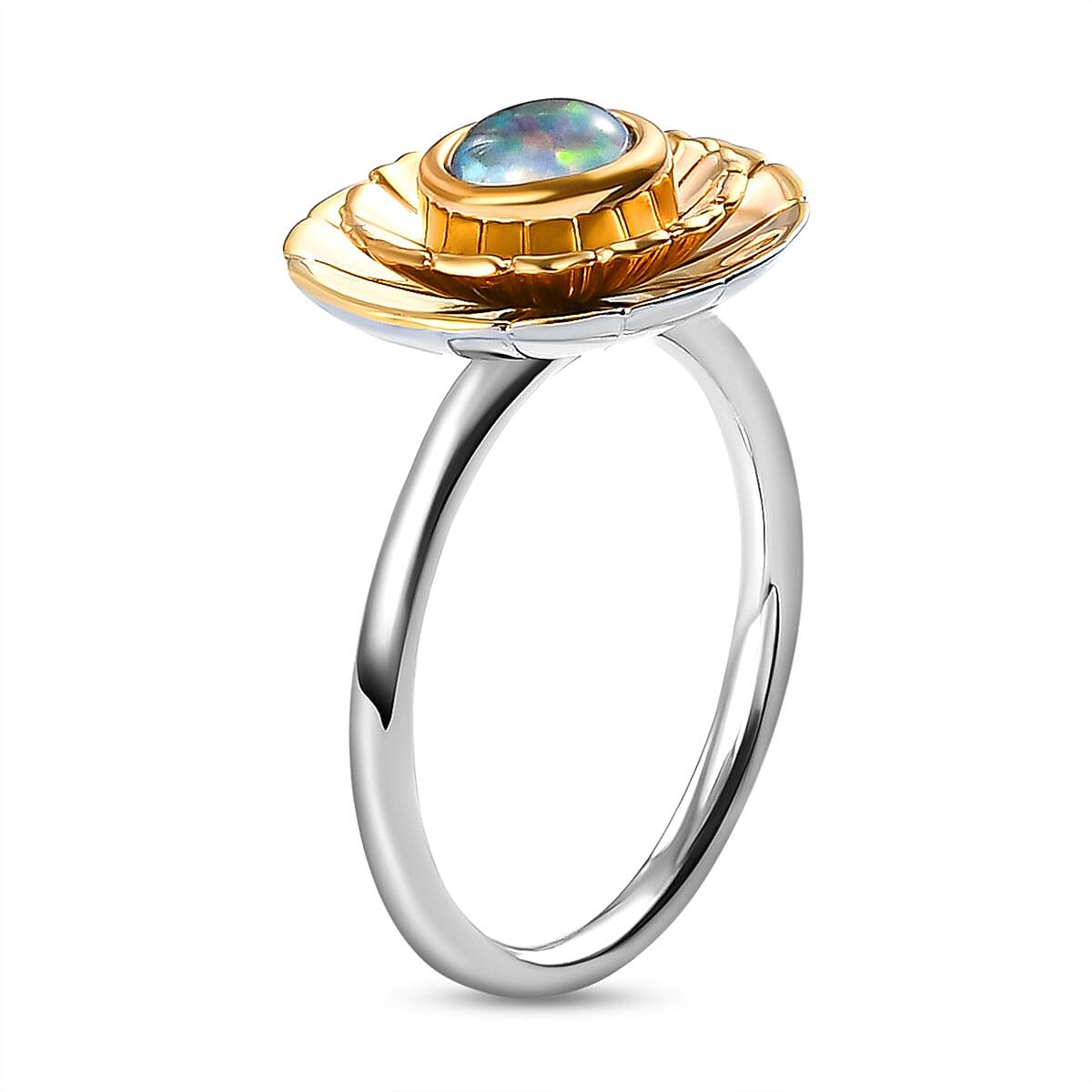 Australian Boulder Opal Triplet Ring in Platinum and Gold Overlay Sterling Silver
