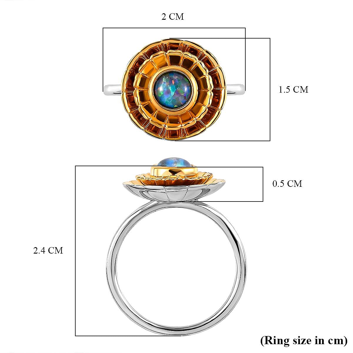 Australian Boulder Opal Triplet Ring in Platinum and Gold Overlay Sterling Silver