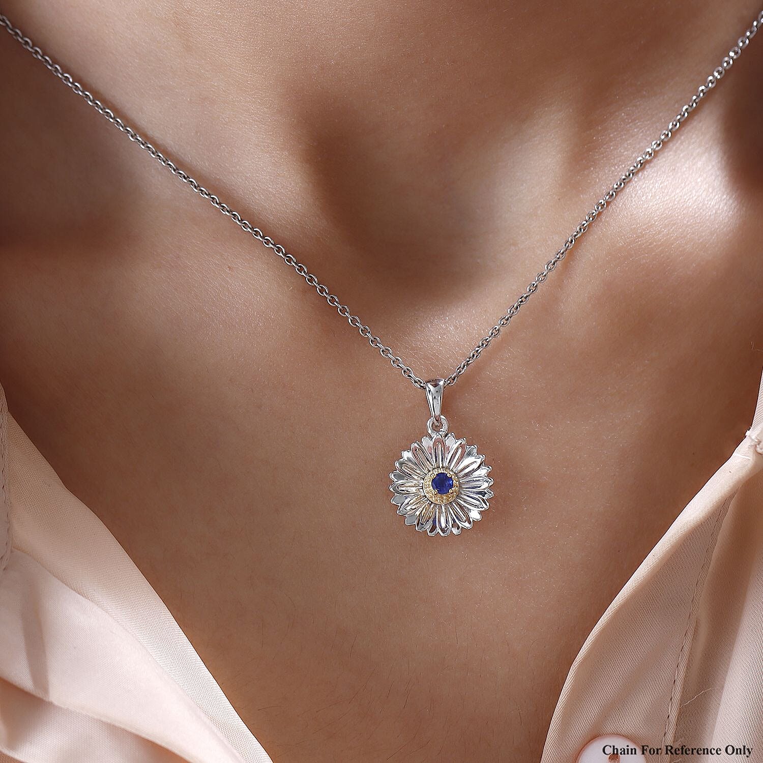 Masoala Sapphire (FF) Floral Pendant in Platinum and Yellow Gold Overlay Sterling Silver