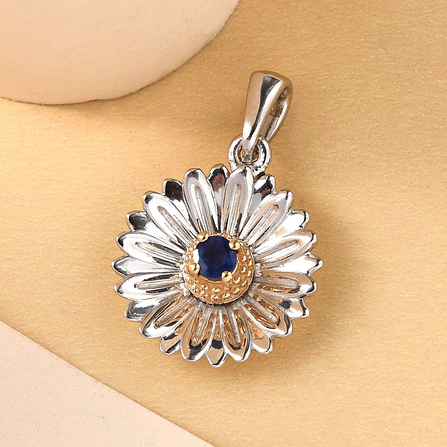 Masoala Sapphire (FF) Floral Pendant in Platinum and Yellow Gold Overlay Sterling Silver
