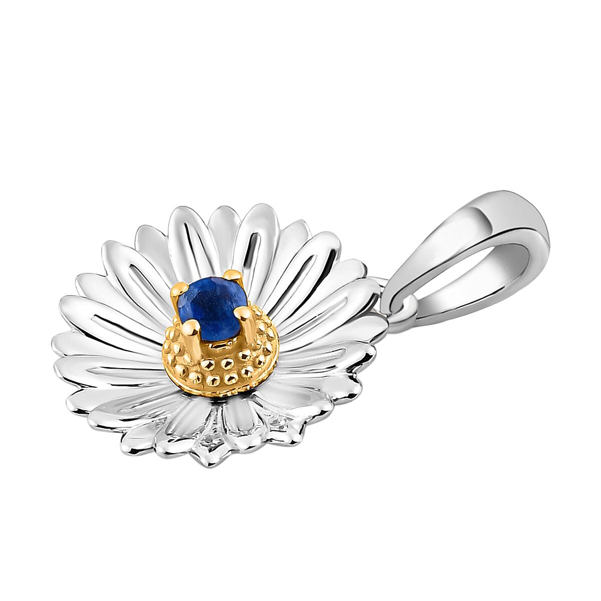 Masoala Sapphire (FF) Floral Pendant in Platinum and Yellow Gold Overlay Sterling Silver