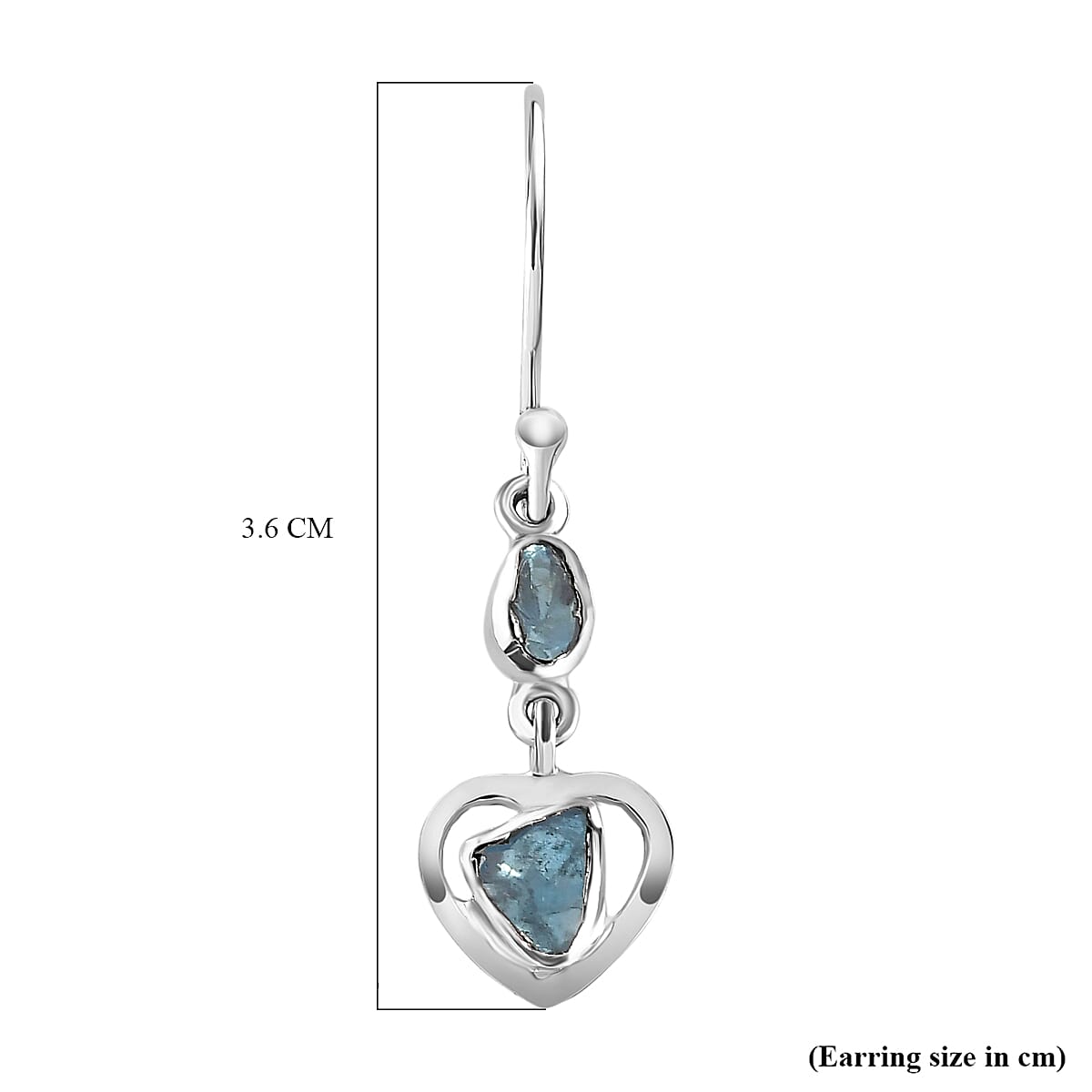 Artisan Crafted Polki Blue Diamond Heart Earrings (With Hook) in Platinum Overlay Sterling Silver 0.32 Ct.