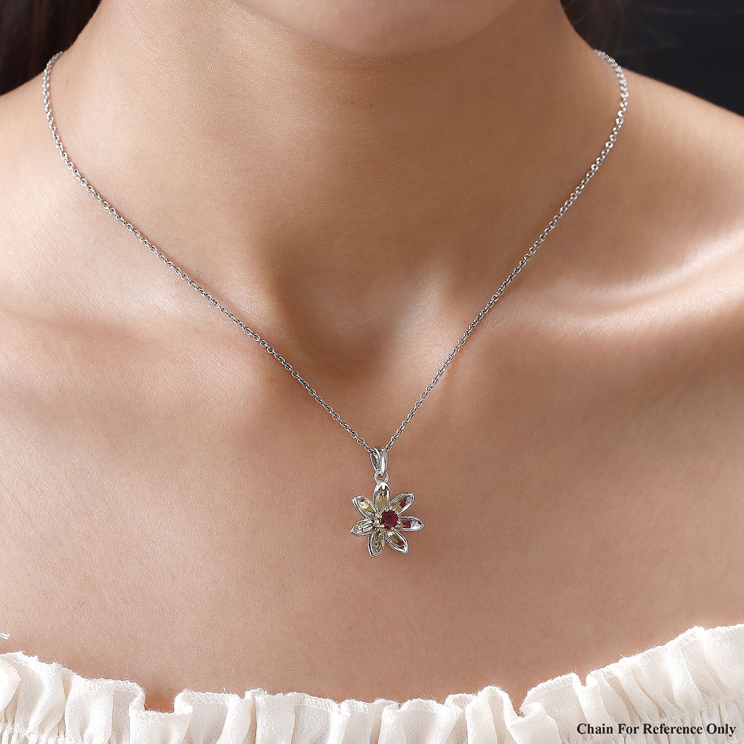 African Ruby (FF) Floral Pendant in Platinum and Gold Overlay Sterling Silver