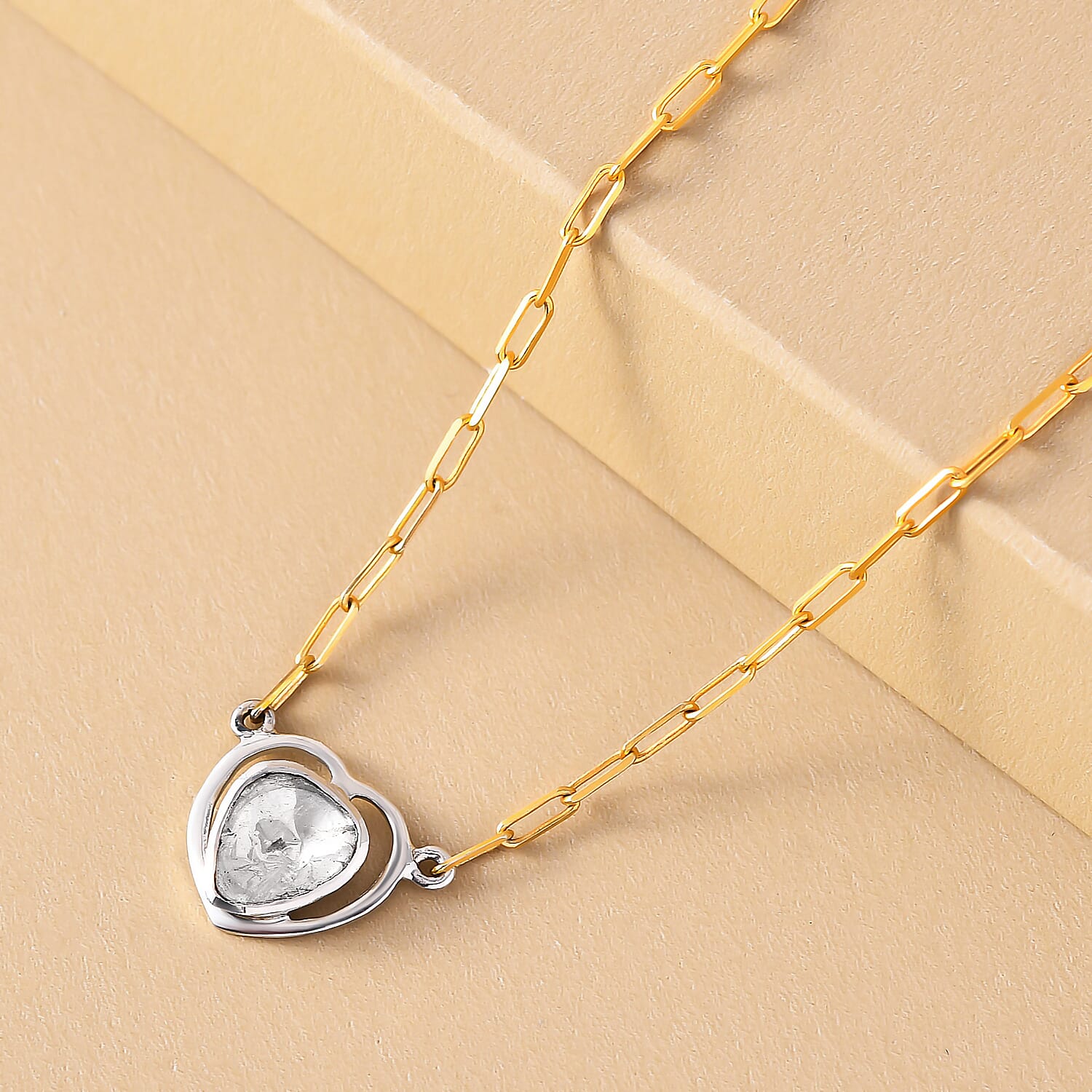 Artisan Crafted Polki Diamond Necklace (Size - 18 With 2 Inch Extender) in Gold And Platinum Overlay Sterling Silver 0.26 Ct.