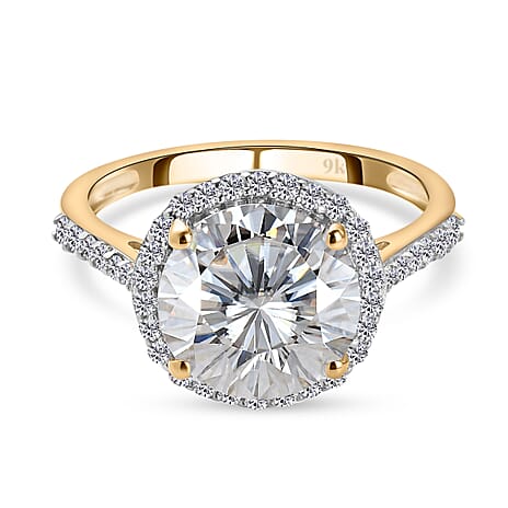 9K Yellow Gold Moissanite Halo Ring 3.30 Ct.