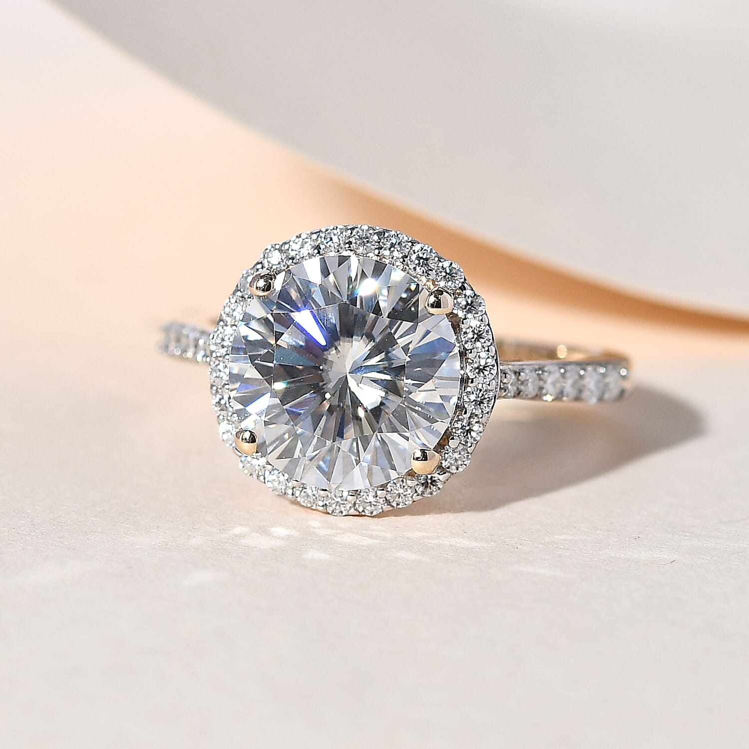 9K Yellow Gold Moissanite Halo Ring 3.30 Ct.