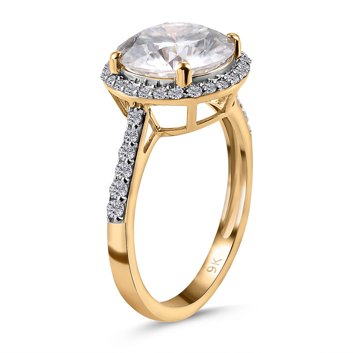 9K Yellow Gold Moissanite Halo Ring 3.30 Ct.