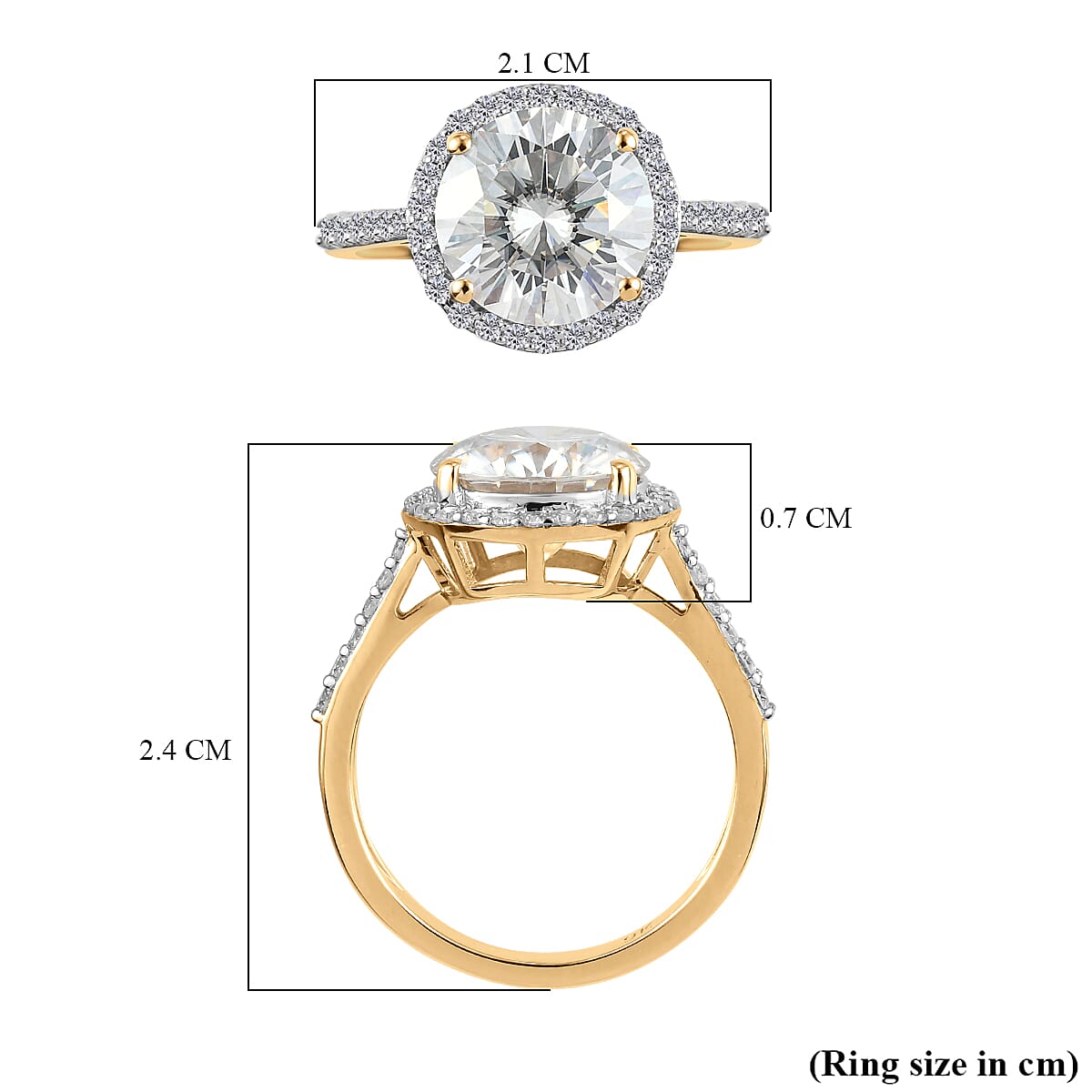 9K Yellow Gold Moissanite Halo Ring 3.30 Ct.