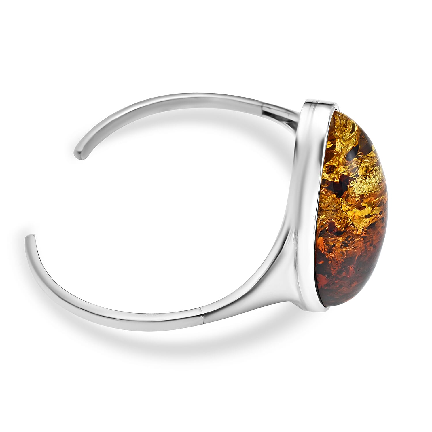 Tucson Special - Natural Baltic Amber Cuff Bangle (Size 7.5) in Sterling Silver, Silver Wt. 31.50 Gms
