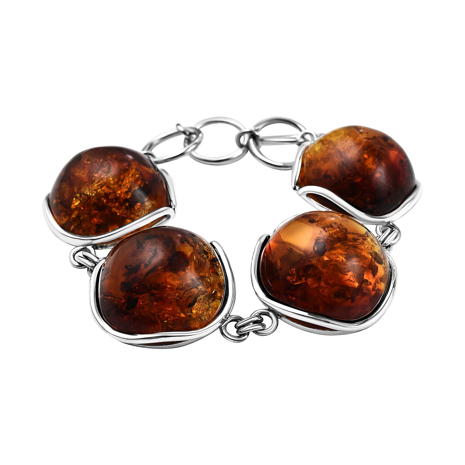 Natural Baltic Amber Bracelet (Size 8 With Extender) in Sterling Silver, Silver Wt. 30.00 Gms