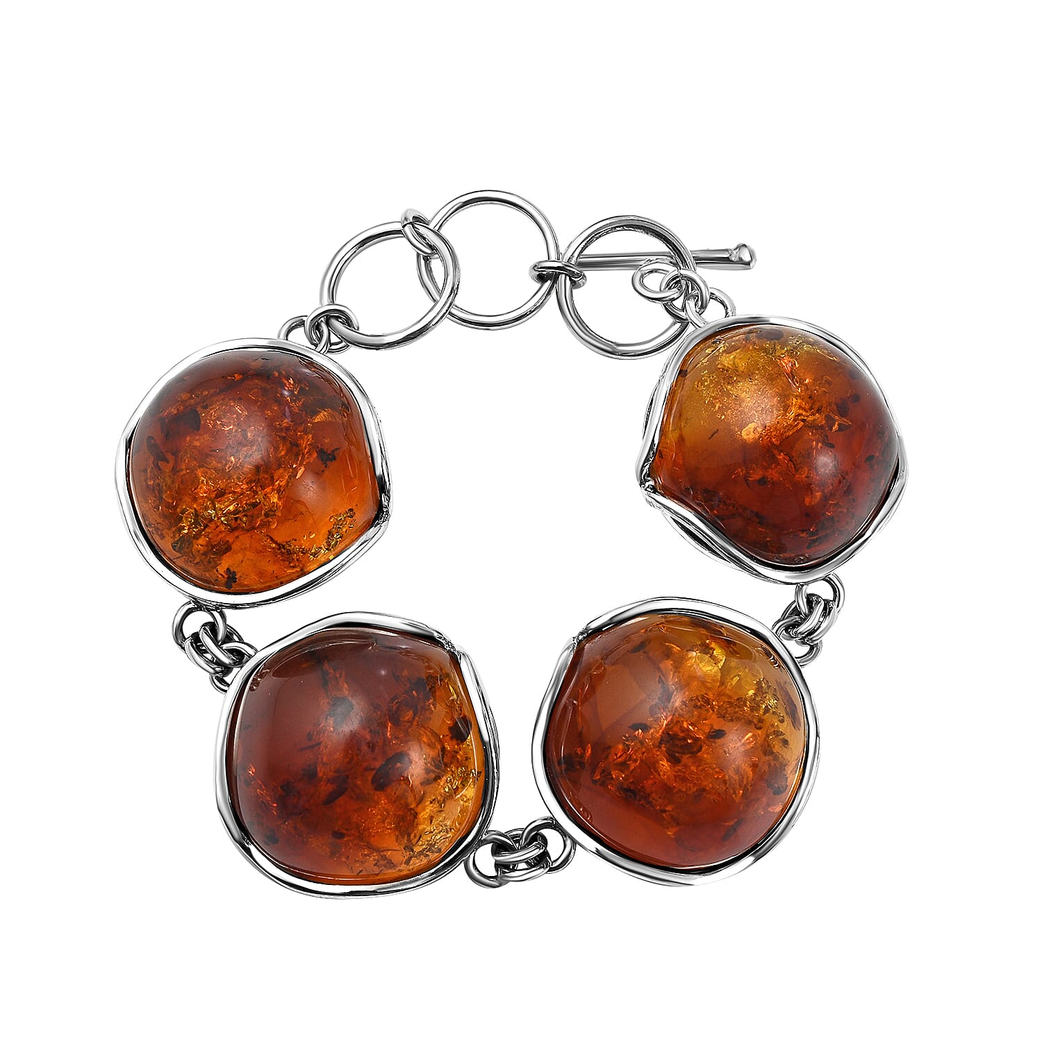 Natural Baltic Amber Bracelet (Size 8 With Extender) in Sterling Silver, Silver Wt. 30.00 Gms