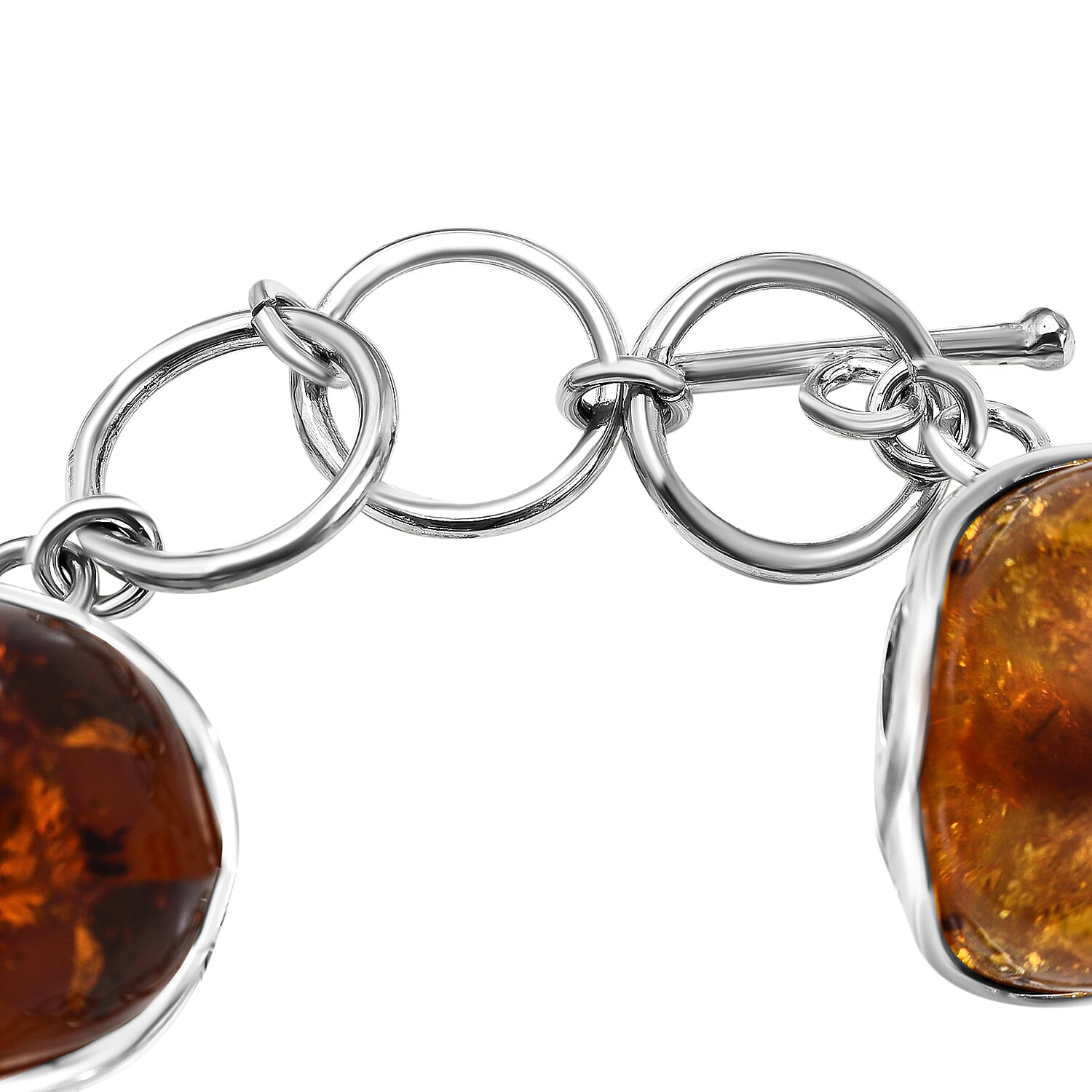 Natural Baltic Amber Bracelet (Size 8 With Extender) in Sterling Silver, Silver Wt. 30.00 Gms