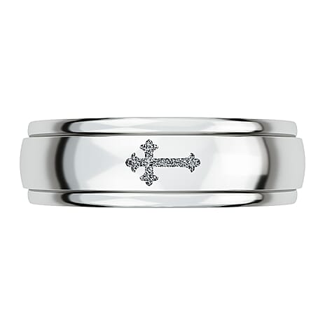 Artisan Crafted Platinum Overlay Sterling Silver Cross Spinner Ring