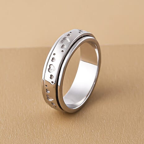 Platinum Overlay Sterling Silver Stackable Heart Spinner Ring