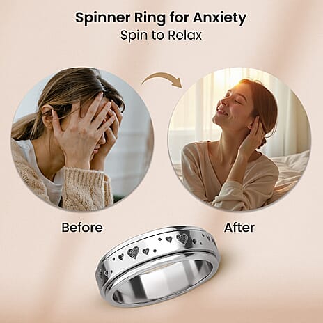 Platinum Overlay Sterling Silver Stackable Heart Spinner Ring