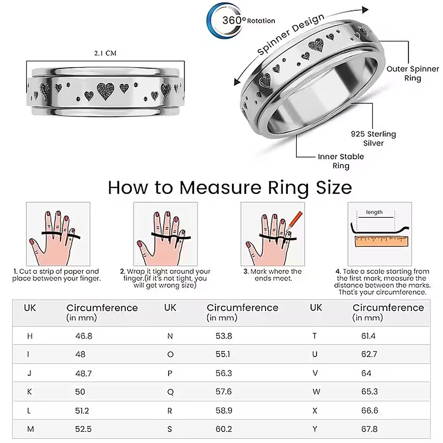 Sterling Silver Fidget Spinner Band Anxiety Stress Reliever Ring for Men and Women