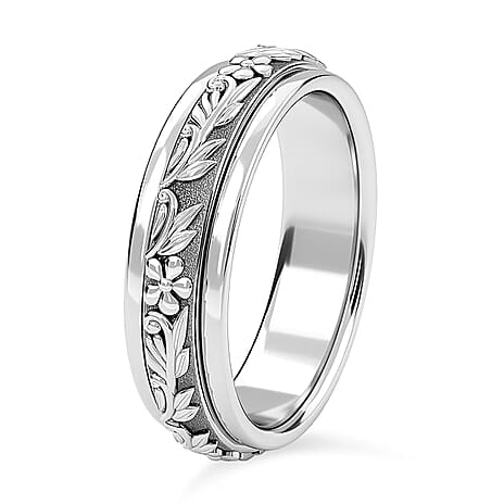 Platinum Overlay Sterling Silver Stackable Floral Vine Spinner Ring